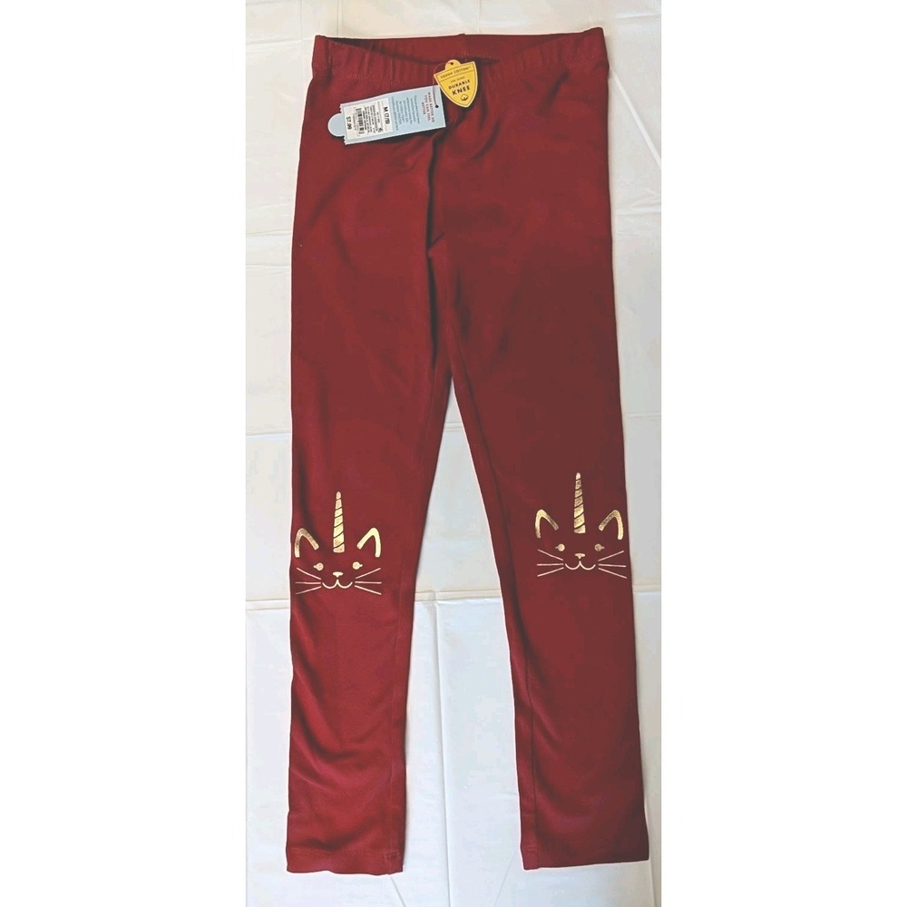 Cat & Jack Girls Red Leggings Tough Cotton Durable Knee Size M 7/8. (1167)